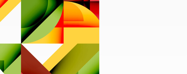 Naklejka premium Circles, semi circles, squares and round triangles. Geometric mosaic style pattern abstract background for wallpaper, banner, backdrop, card, book Illustration, landing page