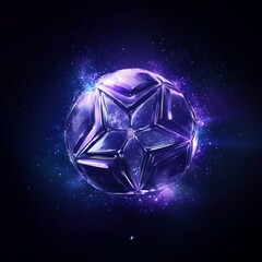 A dark blue and purple background with a 3D star-shaped football for the Champions League. 