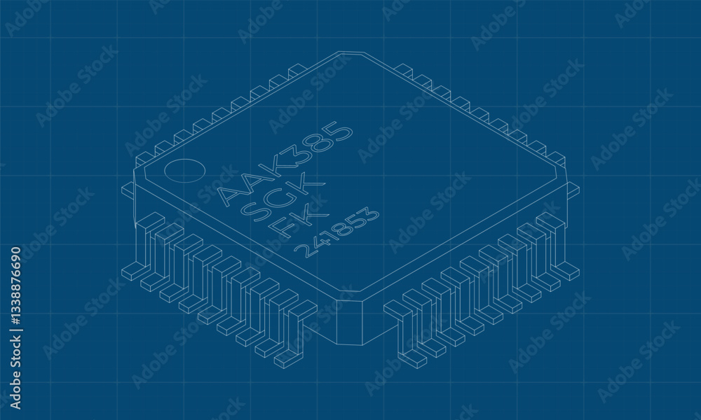 Fototapete Microchip computer electronic component blueprint. Microchip icon. Isometric microchip. Computer processor technology. Microprocessor