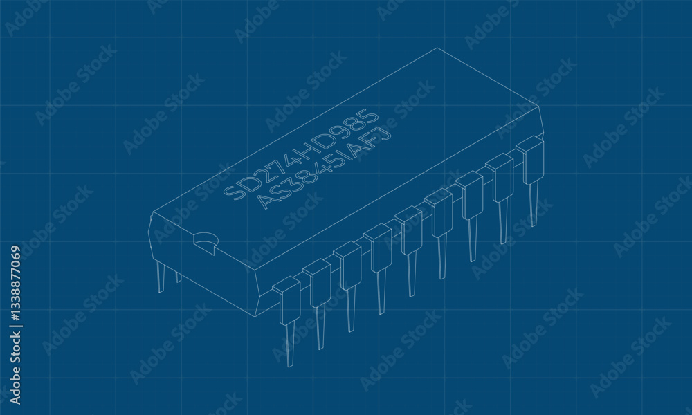 Fototapete Microchip computer electronic component blueprint. Microchip icon. Isometric microchip. Computer processor technology. Microprocessor