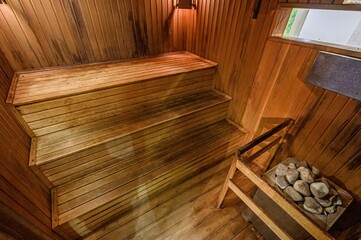 standard interior wooden bath, sauna, steam room