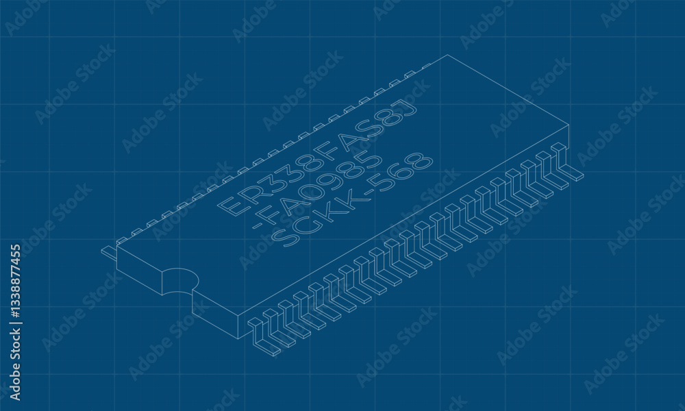 Fototapete Microchip computer electronic component blueprint. Microchip icon. Isometric microchip. Computer processor technology. Microprocessor