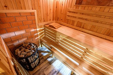 standard interior wooden bath, sauna, steam room