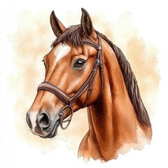 Fototapeta premium Watercolor horse with serene, peaceful expression.