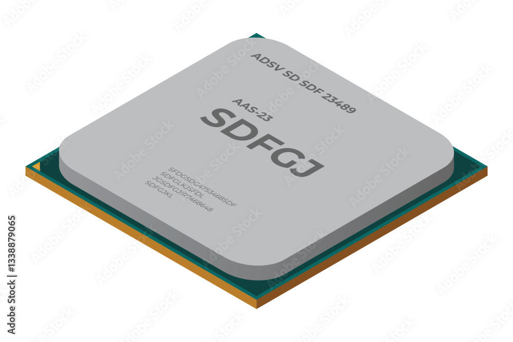 Poster isometric processor. central processing unit or cpu. computer hardware components. semiconductor tec