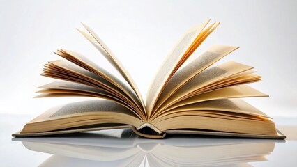 Fototapeta premium Open Book, Isolated White Background: Candid Shot of a Spilled Open Book on White