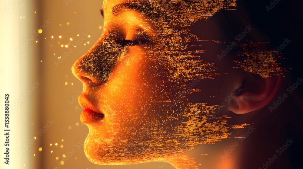 Poster a digital painting morphing in real-time, responding to the viewer is emotions using ai