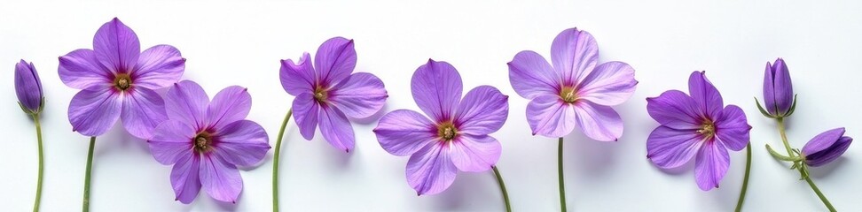 Vibrant purple lavender blossoms arranged on a stark white surface , purple, minimalist, decoration