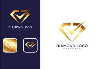 Gold Diamond Logo Design With Check Mark