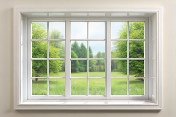 Obraz premium Nine-Pane Window, White Frame, Sunlight, Architectural Detail, 3D Render