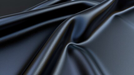 Fototapeta premium Elegant black satin fabric draped abstract texture studio textile close-up dark background artistic concept