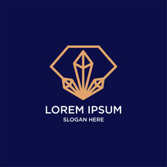 Gold Geometric Crystal Logo Design On Dark Blue Background