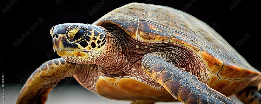Poster sea turtle conservation landscapes concept. close-up view of a sea turtle displaying its intricate s