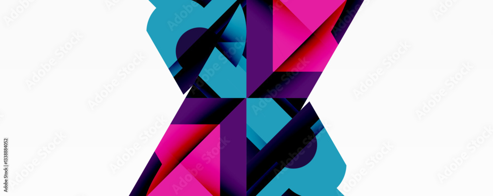 Poster Abstract geometric composition with interlocking circular and angular shapes, featuring smooth gradients and sharp contrasts on a white background