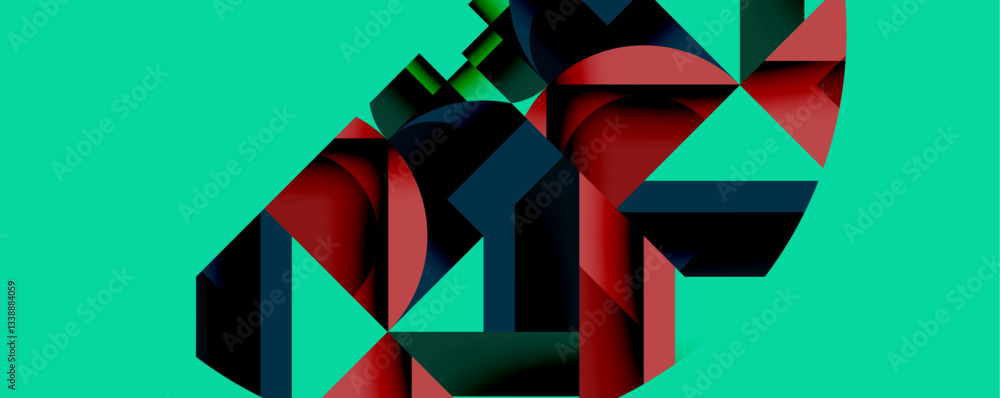 Poster abstract geometric composition with interlocking circular and angular shapes, featuring smooth gradi