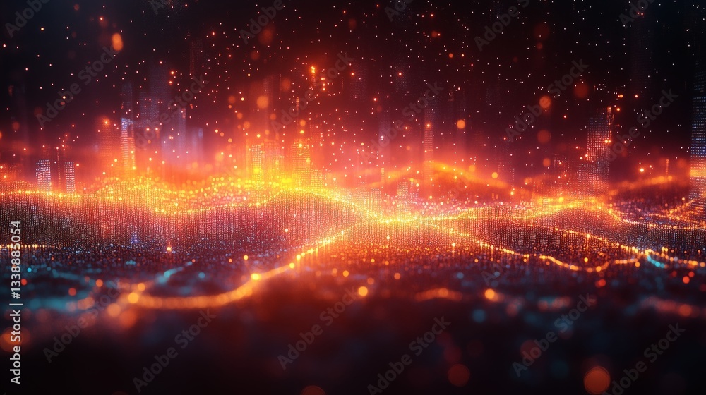 Poster abstract glowing network: a futuristic landscape of interconnected data points.