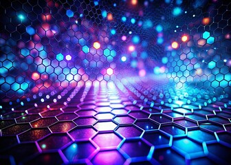 Obraz premium Night Photography: Hexagon Net Pattern Background - Abstract Geometric Dark Design