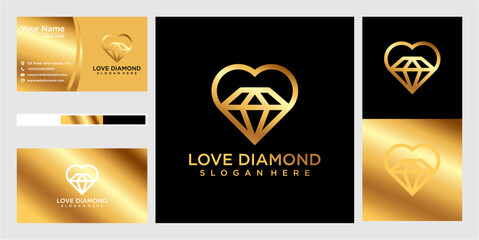 Gold Heart Shaped Diamond Logo Design on Business Cards