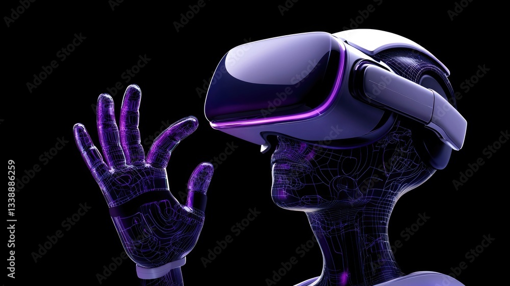 Poster exploring the future of virtual reality a robotic experience in technology digital art nighttime clo