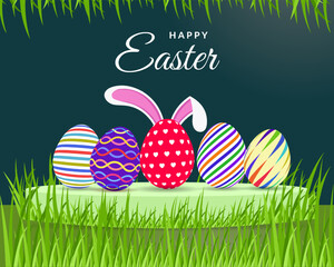 Easter banner poster with colorful easter eggs. Happy easter greeting card showing spring season.