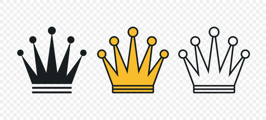 Vector Crown Icons Set. Flat Style Crown Icon Collection. Elegant Crown Icons. Various Royal Crowns