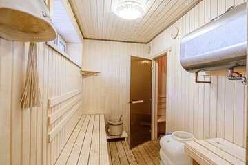 standard interior wooden bath, sauna, steam room