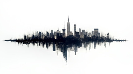 Fototapeta premium Panoramic photograph of skyline at night, against a white background
