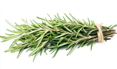 Fototapeta premium Rosemary Sprig Close-up Photography of Bundled Herb, White Background, Culinary, Herbal Rosemary, Herb