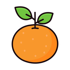 Tangerine fruit vector illustration, filled design editable stroke. Orange with green leaves icon.