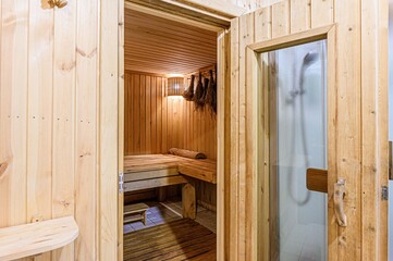 standard interior wooden bath, sauna, steam room