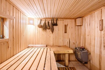 standard interior wooden bath, sauna, steam room