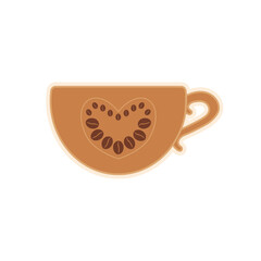 Coffee cup sticker, flat vector illustration, isolated on transparent background. Kitchenware, accessories. Label, emblem, sign for menu, cafeteria.