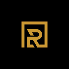 Gold Letter R Monogram Logo in Square Frame
