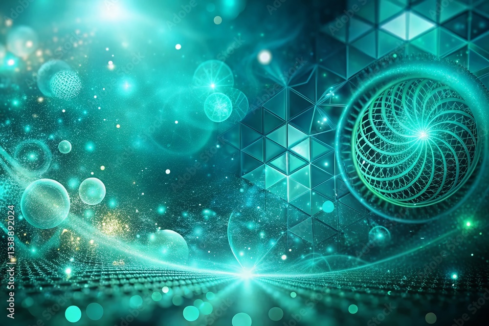 Aufkleber mystical teal geometric background with shimmering particles - abstract design