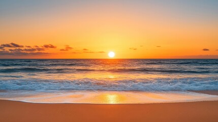 Naklejka premium Beach waves landscapes idea. A vibrant sunset over the ocean, casting warm colors on the serene beach.