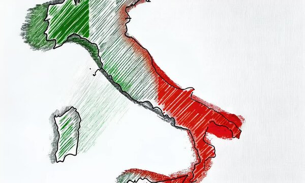 Hand Drawn Chalk Scribble Map Of Italy On White Wood Background