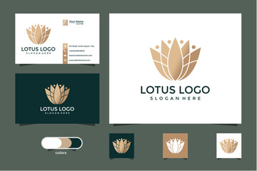 Gold Lotus Logo Design Business Card Set