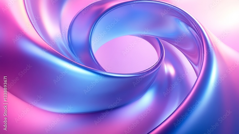 Poster abstract futuristic background featuring a zinc alloy spiral with a gradient of blue and purple in a