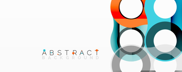 Abstract circle element composition with overlapping circular and tubular shapes featuring smooth gradients, transparency effects, and dynamic layering