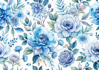 Obraz premium Muted Blue Watercolor Floral Pattern Design, Elegant Background Texture