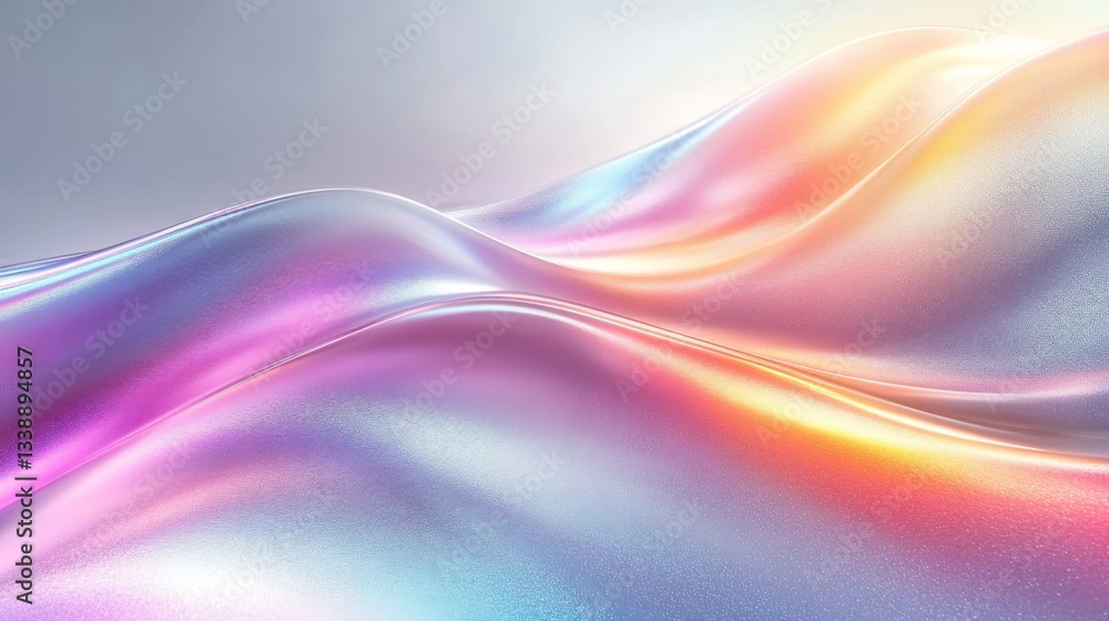 Poster vibrant and modern abstract design featuring colorful gradient reflections and soft curves on a whit