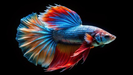 Fototapeta premium Multi-Colored Betta Fish Swimming in Black Water - Enchanting Underwater Photography
