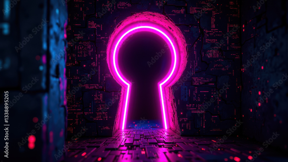 Poster cybersecurity keyhole leading to a digital world with kubernetes.