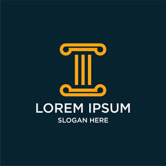 Gold Pillar Logo Design On Dark Blue Background