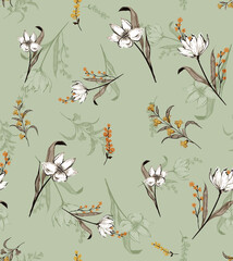 Seamless hand drawn floral pattern. Carpet pattern background. Modern floral wallpaper tile. Watercolor pattern for fabric, apparel, wallpaper. Unique flowers design.