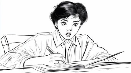 Surprised young woman caught off guard while studying or taking notes
