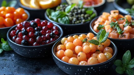 Assorted gourmet appetizers in small bowls