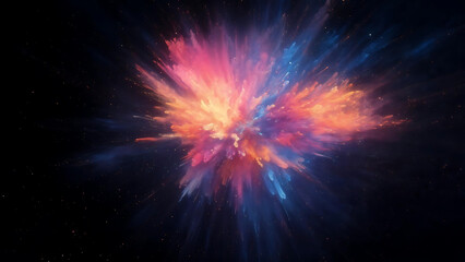 Explosion of Colors in Universe: Capturing the power and beauty of a cosmic event, a vibrant explosion of colors radiates outwards against a dark background.