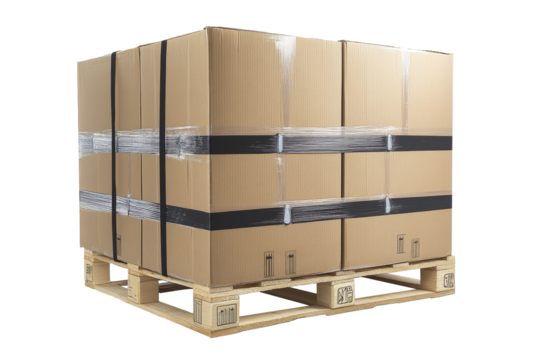 Boxes stacked on a pallet ready for shipment at a warehouse facility