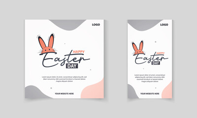 Happy Easter Day minimal typography template design with rabbit ears vector for social media post